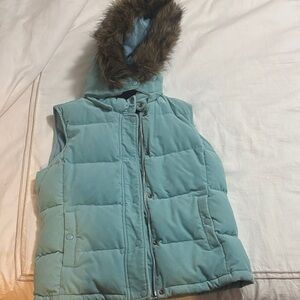 GAP Sky Blue Vest with Faux Fur Trim